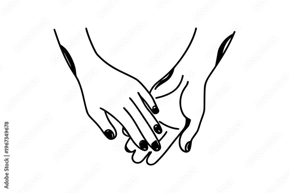 Obraz premium Loving Couple Hands Silhouette – Romantic Gesture Vector Illustration
