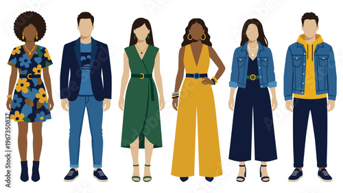 Stylish modern people wearing fashionable outfits.