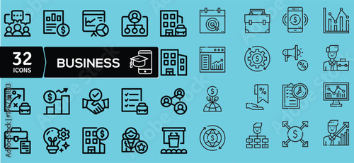 Business icons and symbols in a blue color scheme