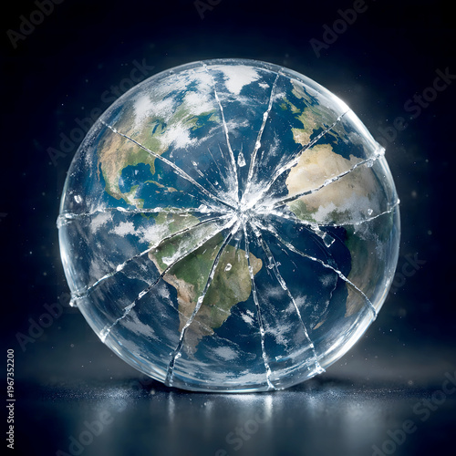 Climate Change Concept with Cracked Earth Globe Showing Environmental Fragility