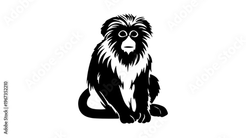 Monkey Primate Portrait Black and White Vector Art