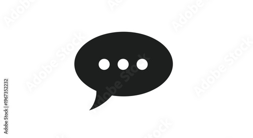 Simple black speech bubble icon with three white dots representing a typing indicator or an ongoing conversation on a white background.
