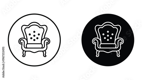 Contrasting armchair icons in white and black circular backgrounds