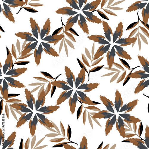 Seamless floral pattern, liberty ditsy print of mini plants in delicate pastel colors. Cute botanical design of tiny hand-drawn flowers and small leaves. Simple romantic pattern. Vector illustration.