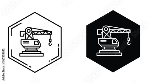 Contrast between monochrome and negative icon designs of a crane on a vehicle