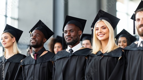 Students Celebrate Graduation Day in a Large Hall With Friends and Family Pre...