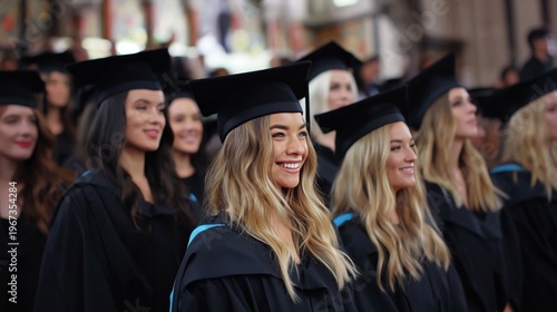 Students Celebrate Graduation Day in a Large Hall With Friends and Family Pre...