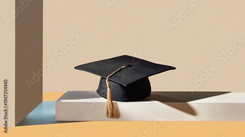 Graduation Cap Placed on a Plain Background During a Ceremony Time
