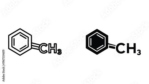 Chemical structures of styrene and ethylbenzene with differing double bond positions