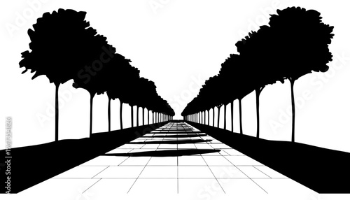 Tree vector illustration of a pathway with trees on both sides