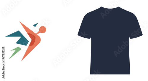 Navy blue t-shirt with abstract logo on white background for branding