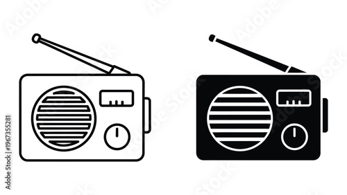 Vintage portable radios in contrasting monochrome styles for retro design inspiration