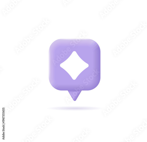 3d Purple Speech Bubble Icon with White Sparkle Sign Generate Content Concept Cartoon Design Style. Vector illustration