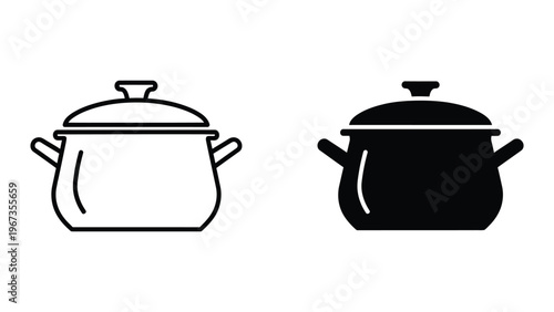 Comparison of a white and black covered pot with handles and lid knobs