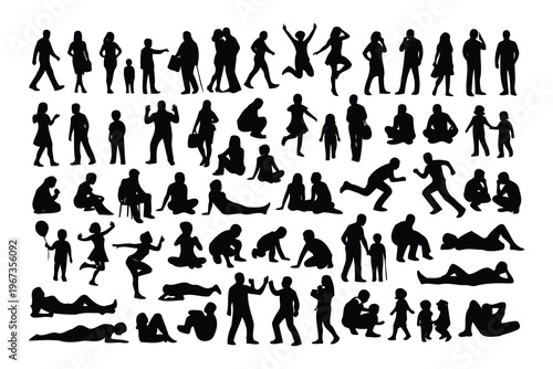 Diverse silhouettes depicting various human activities and postures Vector