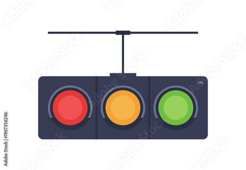 Road traffic signal lamp with horizontal design showing red yellow green lights for stopping warning and movement permission, urban semaphore flat vector illustration isolated on white background.