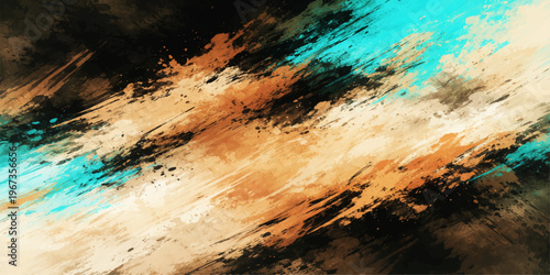 Abstract grunge ocean sunset sky with clouds and warm colorful horizon