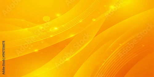An abstract orange and yellow vector background features bright gradient waves and golden curves that create an energetic motion pattern for a modern sun-inspired wallpaper design