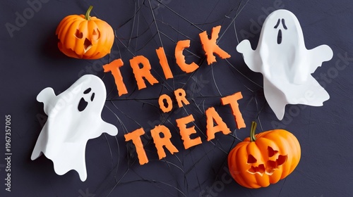 Halloween Decorations Show Pumpkins and Ghosts for Trick or Treat Celebration