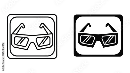 Comparison of 3d and regular movie viewing glasses icons