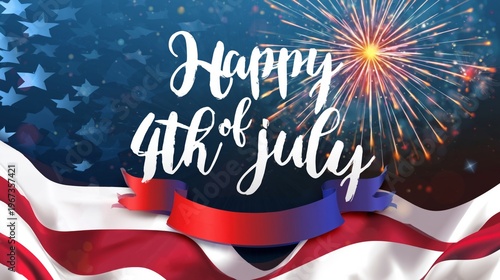 Celebration of Independence Day With Fireworks and American Flag on July 4