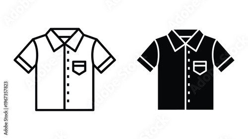 Contrasting short-sleeved button-up shirts with different color schemes and pocket designs