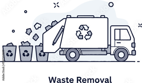 Waste removal truck collecting recycling birds in a city