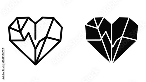 Geometric heart shapes in contrasting black and white designs with abstract internal patterns