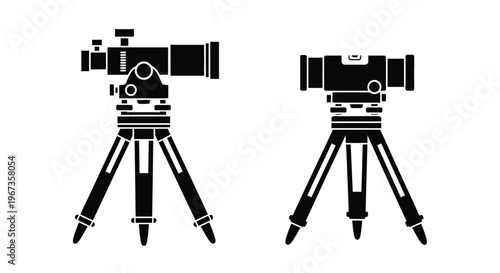 Two surveying instruments in black a useful silhouette on transparent background