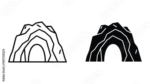 Comparative illustration of natural and man-made arch structures in mountain landscapes