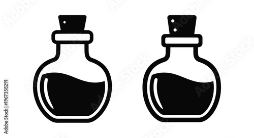 Canvas Print Two vintage potion bottles in black silhouette on transparent background