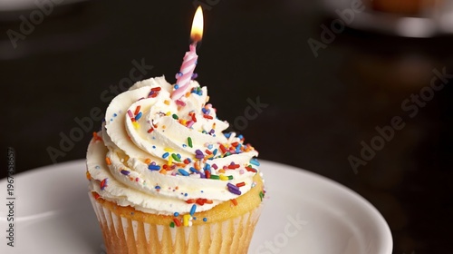 Delicious Chocolate Cupcake With Frosting and Colorful Sprinkles on a Dark Co...