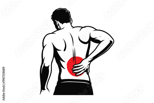 Illustration of lower back pain being indicated by a person Vector