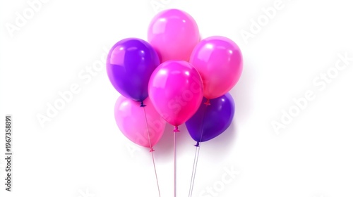 Balloons in Pink and Purple Colors Tied Together in a Bunch on a Plain Backgr...