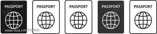 International Travel Passport Vector Icon Set for Global Tourism Identification Documents Vacation Planning Immigration and Border Control Services Flat Illustration