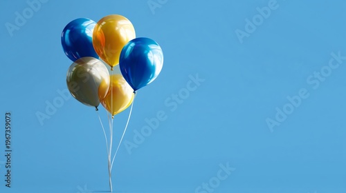 Colorful Balloons Float Against a Bright Blue Background in a Simple Display