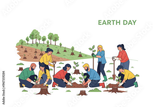 People Planting Trees Together Outdoors.