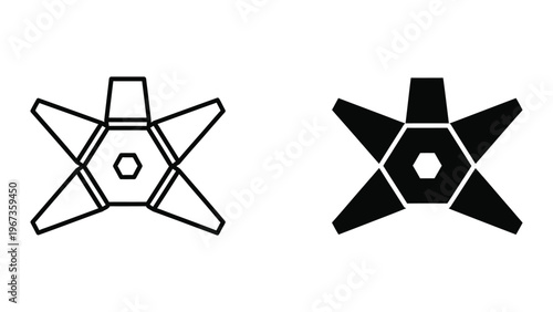 Comparison of a line drawing star shape and its filled black version with a central hexagon