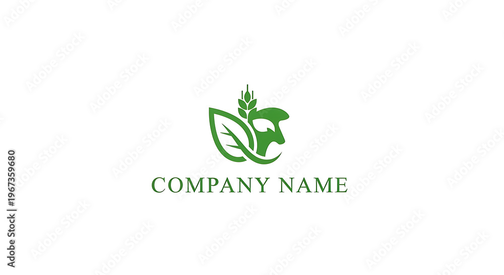 Fototapeta premium A symbolic farm logo with a leaf, wheat, and goat.