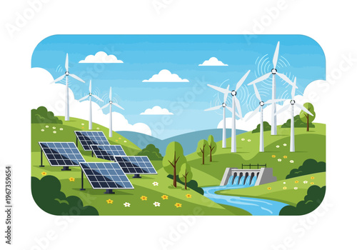 Renewable Energy Solar Panels Electricity Generation.