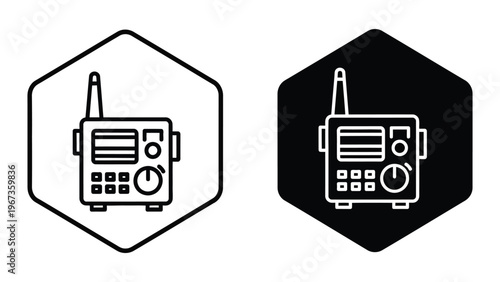 Two-way radios depicted in contrasting background styles for visual communication emphasis