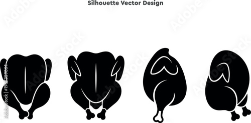 Silhouette set of roasted whole chicken for holiday dinner. Vector set of poultry meat icons. Thanksgiving turkey and festive feast meal isolated graphic vector illustration.