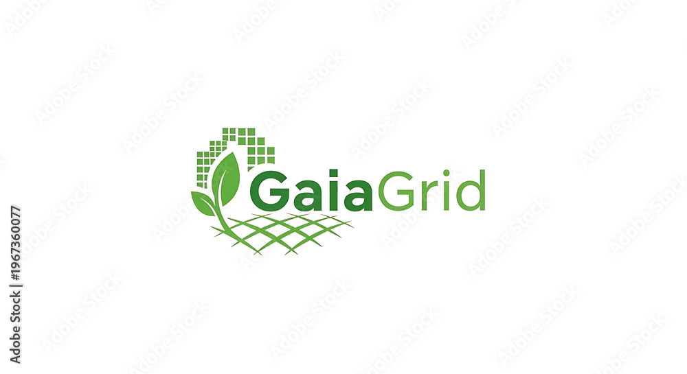 Fototapeta premium A green leaf emerges from a digital grid representing earth's technology.