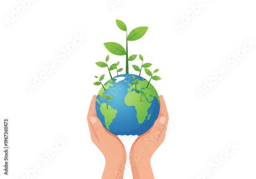 Hands holding a green earth globe.