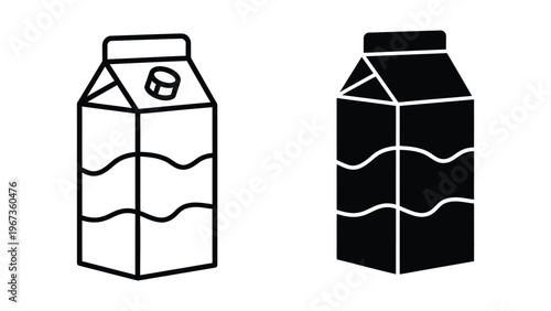 Comparison of traditional and modern milk carton designs depicted in black and white