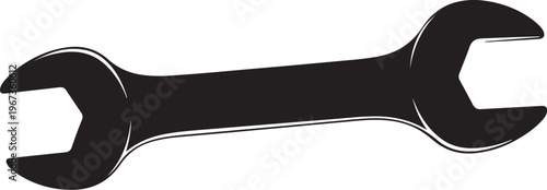 Black adjustable wrench tool white background