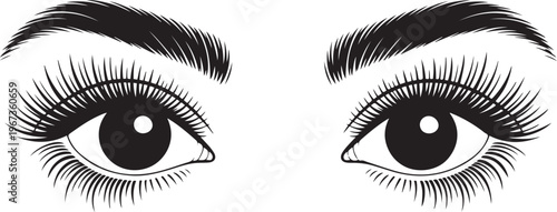 Two stylized illustrations of human eyes with long eyelashes and expressive pupils