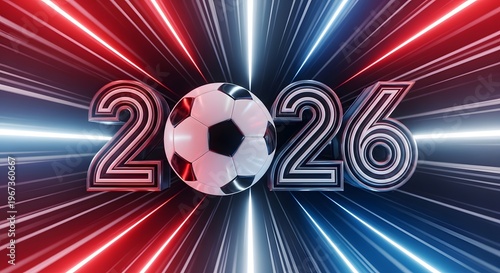 futuristic 2026 soccer ball with dynamic light trails for sports event promotion