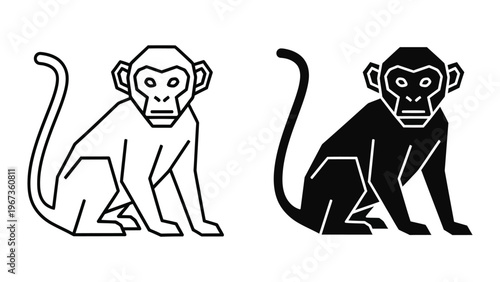 Contrast between light and dark silhouettes of sitting monkeys with long tails