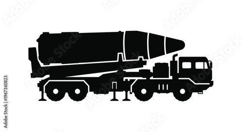 Concrete mixer truck in profile a stark black shape silhouette